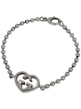 Gucci Heart Motif Bracelet Ball Chain 925 Sterling Silver